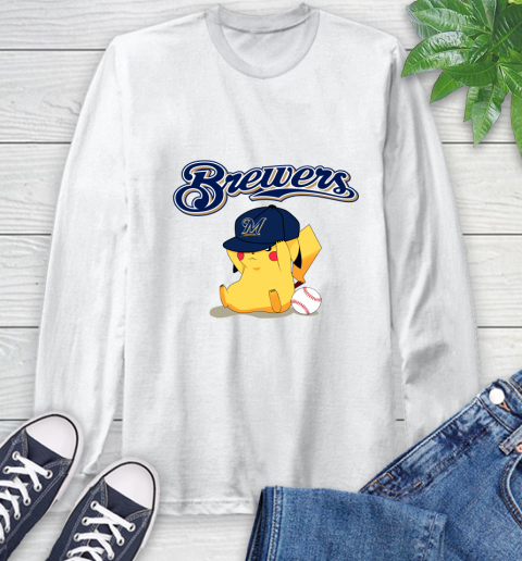 MLB Pikachu Baseball Sports Milwaukee Brewers Long Sleeve T-Shirt