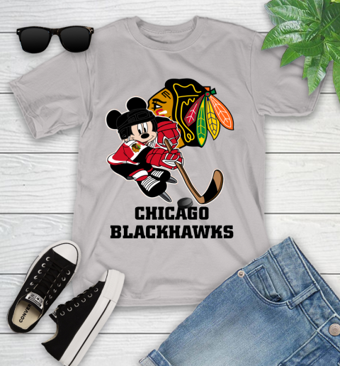 NHL Chicago Blackhawks Mickey Mouse Disney Hockey T Shirt Youth T-Shirt 12