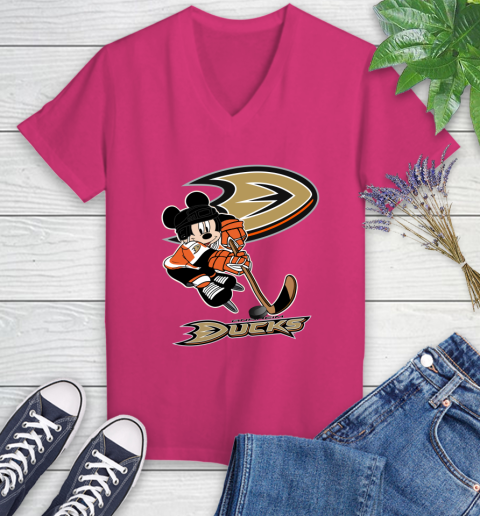 NHL Anaheim Ducks Mickey Mouse Disney Hockey T Shirt Women's V-Neck T-Shirt 9