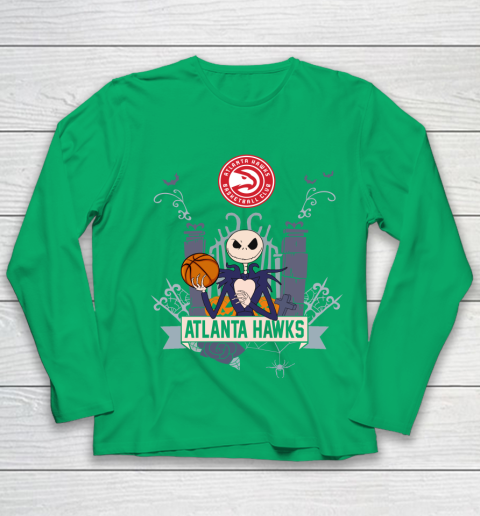 NBA Atlanta Hawks Basketball Jack Skellington Halloween Youth Long Sleeve 4