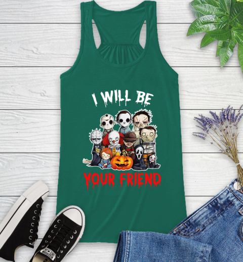 Halloween Horror Movie Characters Chibi I Will Be Your Friend Racerback Tank - Image 5