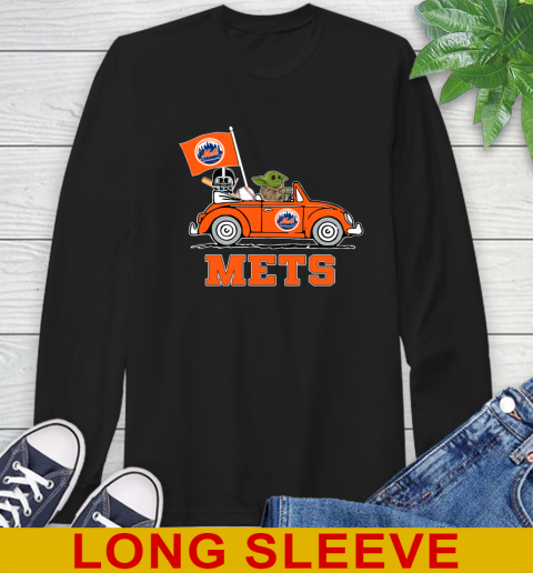 MLB Baseball New York Mets Darth Vader Baby Yoda Driving Star Wars Shirt Long Sleeve T-Shirt 2