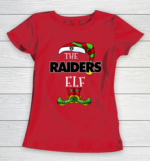 Oakland Raiders Christmas ELF Funny NFL Women's T-Shirt 9