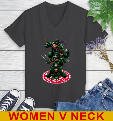NBA Basketball Atlanta Hawks Teenage Mutant Ninja Turtles Shirt Women's V-Neck T-Shirt 9