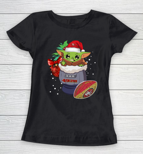 San Francisco 49ers Christmas Baby Yoda Star Wars Funny Happy NFL Women's T-Shirt 2