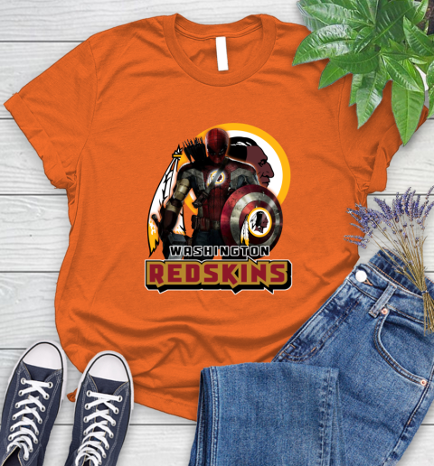 NFL Captain America Thor Spider Man Hawkeye Avengers Endgame Football Washington Redskins Women's T-Shirt 4