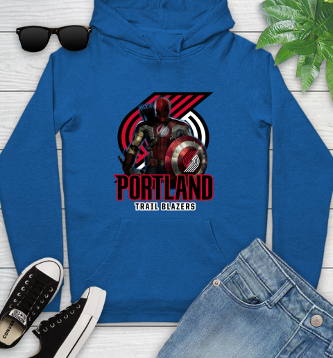 Portland Trail Blazers NBA Basketball Captain America Thor Spider Man Hawkeye Avengers Youth Hoodie 9
