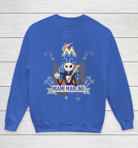 MLB Miami Marlins Baseball Jack Skellington Halloween Youth Sweatshirt 6