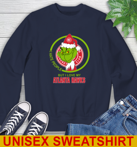 Atlanta Hawks NBA Christmas Grinch I Hate People But I Love My Favorite Basketball Team Sweatshirt 3