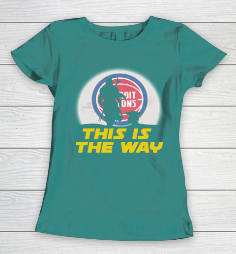 Detroit Pistons NBA Basketball Star Wars Yoda And Mandalorian This Is The Way Women's T-Shirt 10