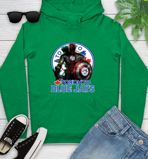 MLB Captain America Thor Spider Man Hawkeye Avengers Endgame Baseball Toronto Blue Jays Youth Hoodie 7