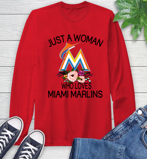 MLB Just A Woman Who Loves Miami Marlins Baseball Sports Long Sleeve T-Shirt 9