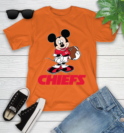 NFL Football Kansas City Chiefs Cheerful Mickey Mouse Shirt Youth T-Shirt 7