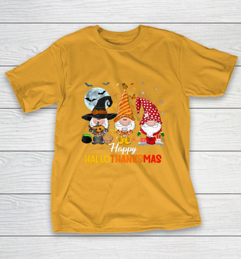 Gnomes Halloween And Merry Christmas Happy Hallothanksmas T-Shirt 2