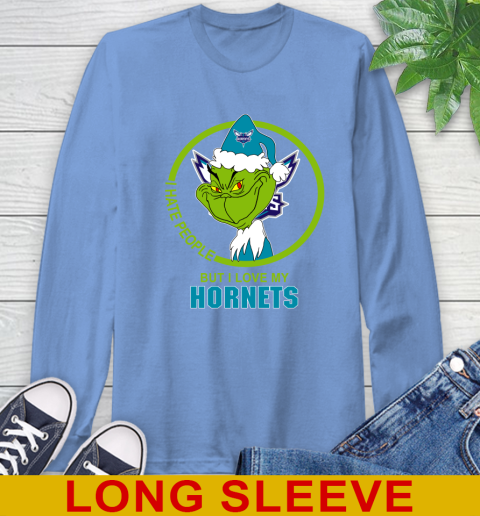 Charlotte Hornets NBA Christmas Grinch I Hate People But I Love My Favorite Basketball Team Long Sleeve T-Shirt 11