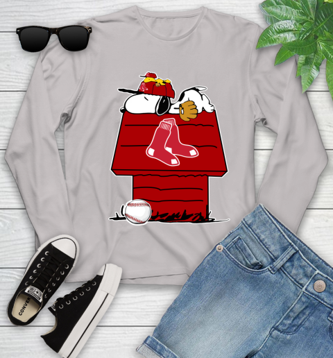 MLB Boston Red Sox Snoopy Woodstock The Peanuts Movie Baseball T Shirt Youth Long Sleeve 12