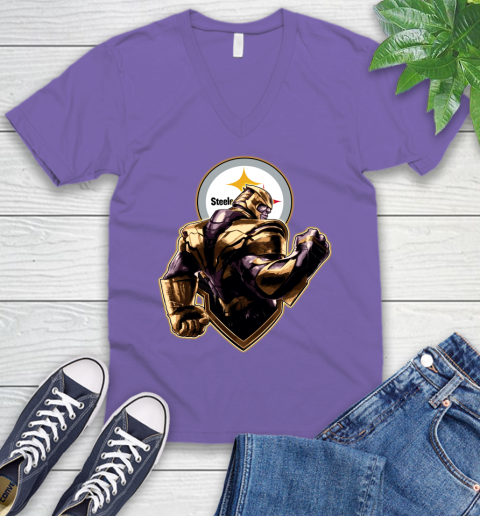 NFL Thanos Avengers Endgame Football Sports Pittsburgh Steelers V-Neck T-Shirt 9