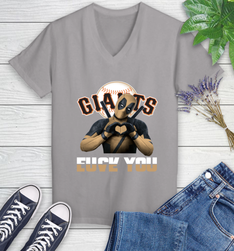 MLB San Francisco Giants Deadpool Love You Fuck You Baseball Sports Women's V-Neck T-Shirt 4