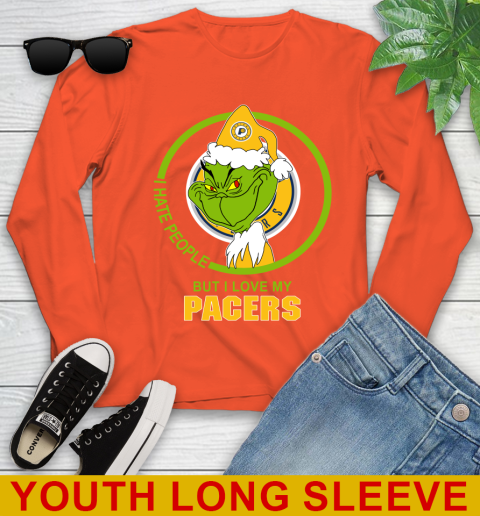 Indiana Pacers NBA Christmas Grinch I Hate People But I Love My Favorite Basketball Team Youth Long Sleeve 4