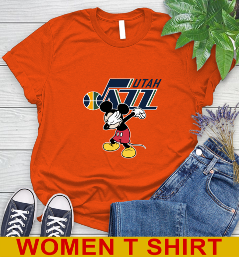 Utah Jazz NBA Basketball Dabbing Mickey Disney Sports Women's T-Shirt 4