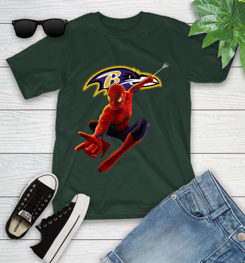 NFL Spider Man Avengers Endgame Football Baltimore Ravens Youth T-Shirt 5