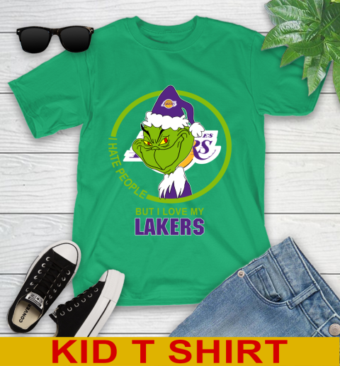 Los Angeles Lakers NBA Christmas Grinch I Hate People But I Love My Favorite Basketball Team Youth T-Shirt 6