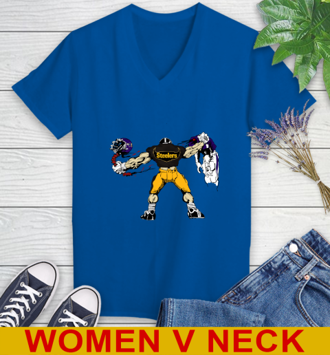 Pittsburgh Steelers NFL Football Fight For Victory Women's V-Neck T-Shirt 11
