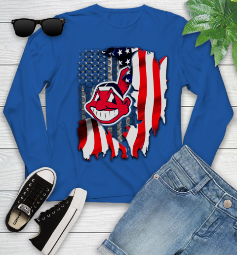 Cleveland Indians MLB Baseball American Flag Youth Long Sleeve 10