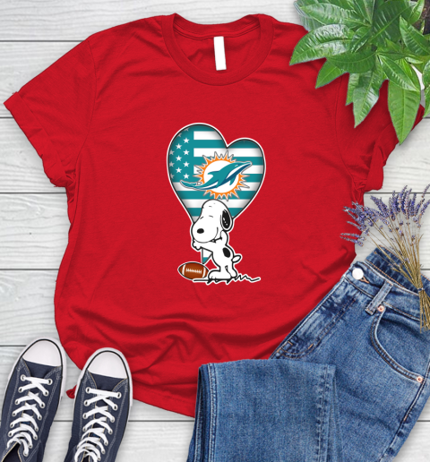 Miami Dolphins NFL Football The Peanuts Movie Adorable Snoopy Women's T-Shirt 9