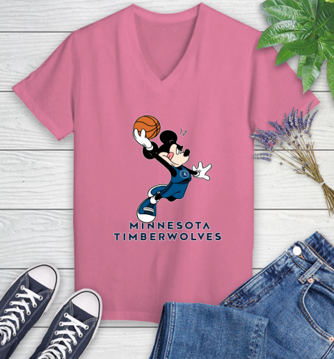 NBA Basketball Minnesota Timberwolves Cheerful Mickey Mouse Shirt Women's V-Neck T-Shirt 11