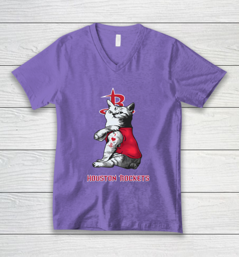 NBA Basketball My Cat Loves Houston Rockets V-Neck T-Shirt 8