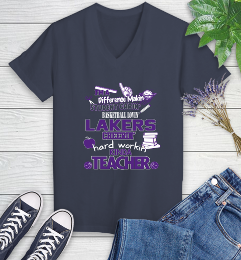 Los Angeles Lakers NBA I'm A Difference Making Student Caring Basketball Loving Kinda Teacher Women's V-Neck T-Shirt 12