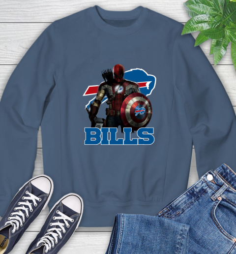 NFL Captain America Thor Spider Man Hawkeye Avengers Endgame Football Buffalo Bills Sweatshirt 7