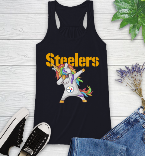 Pittsburgh Steelers NFL Football Funny Unicorn Dabbing Sports Racerback Tank 10