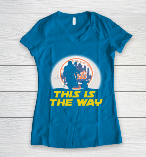 New York Mets MLB Baseball Star Wars Yoda And Mandalorian This Is The Way Women's V-Neck T-Shirt 5