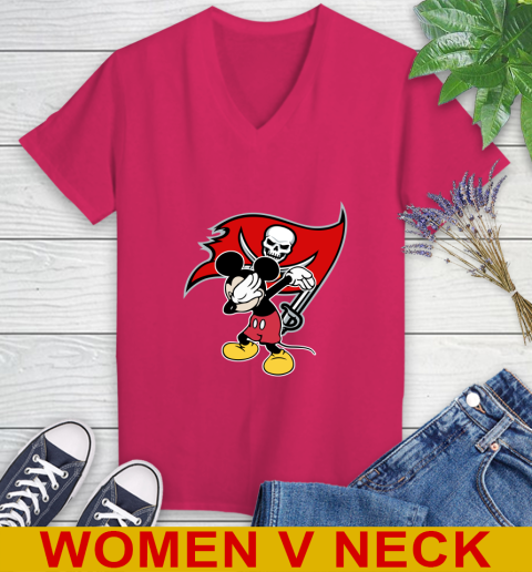 Tampa Bay Buccaneers NFL Football Dabbing Mickey Disney Sports Women's V-Neck T-Shirt 10