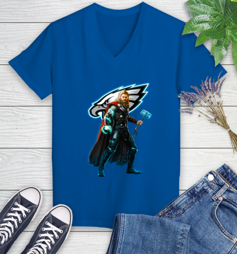 NFL Thor Avengers Endgame Football Philadelphia Eagles Women's V-Neck T-Shirt 10