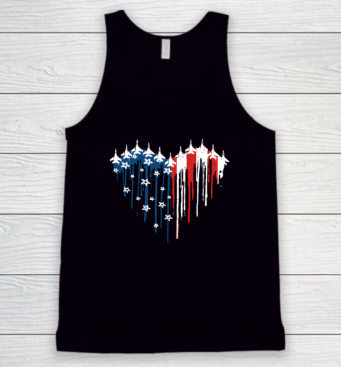 Retro Fighter Jet Airplane American Flag Heart 4th Of July Tank Top