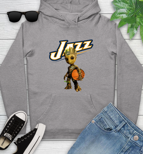 Utah Jazz NBA Basketball Groot Marvel Guardians Of The Galaxy Youth Hoodie 6