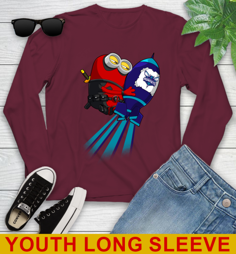 NBA Basketball Charlotte Hornets Deadpool Minion Marvel Shirt Youth Long Sleeve 6