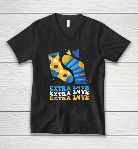 Extra Love National Down Syndrome Awareness Down V-Neck T-Shirt