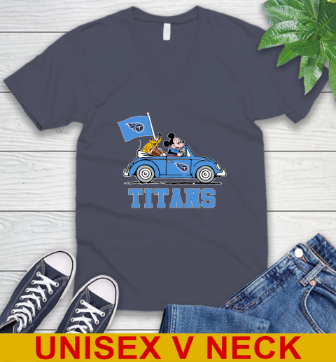 NFL Football Tennessee Titans Pluto Mickey Driving Disney Shirt V-Neck T-Shirt 8