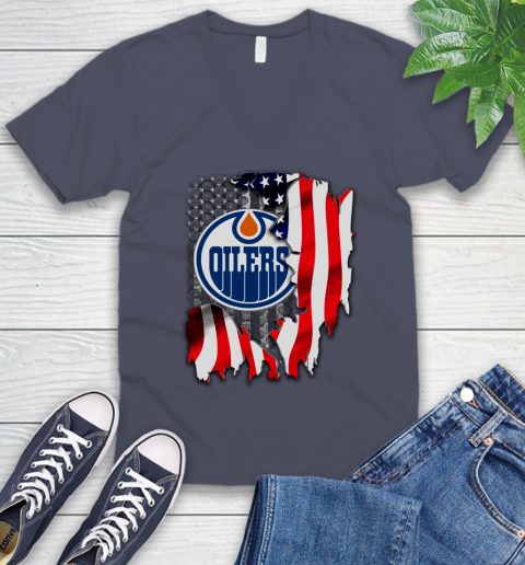 Edmonton Oilers NHL Hockey American Flag V-Neck T-Shirt 7