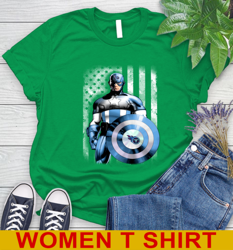 Tennessee Titans NFL Football Captain America Marvel Avengers American Flag Shirt Women's T-Shirt 7