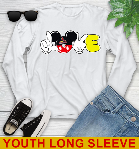 St.Louis Cardinals MLB Baseball Love Mickey Disney Sports Youth Long Sleeve
