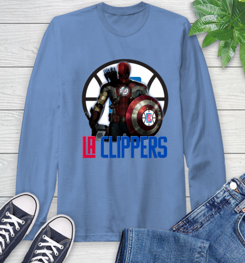 LA Clippers NBA Basketball Captain America Thor Spider Man Hawkeye Avengers Long Sleeve T-Shirt 11
