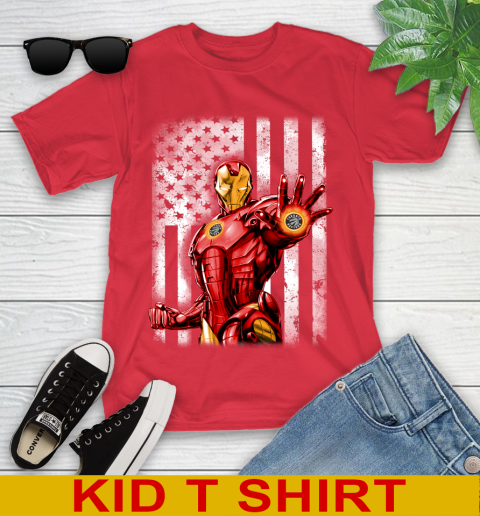 Toronto Raptors NBA Basketball Iron Man Avengers American Flag Shirt Youth T-Shirt 11