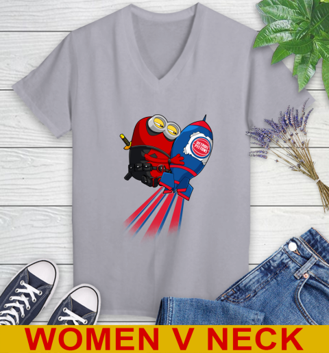 NBA Basketball Detroit Pistons Deadpool Minion Marvel Shirt Women's V-Neck T-Shirt 4