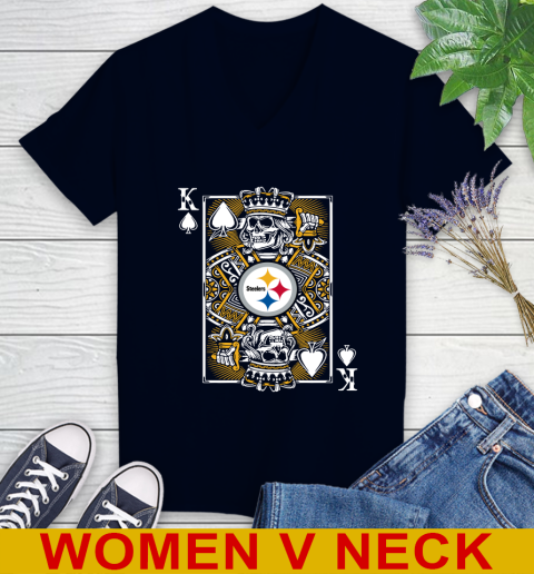 Pittsburgh Steelers NFL Football The King Of Spades Death Cards Shirt Women's V-Neck T-Shirt 2