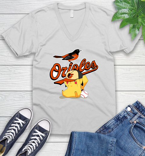 MLB Pikachu Baseball Sports Baltimore Orioles V-Neck T-Shirt
